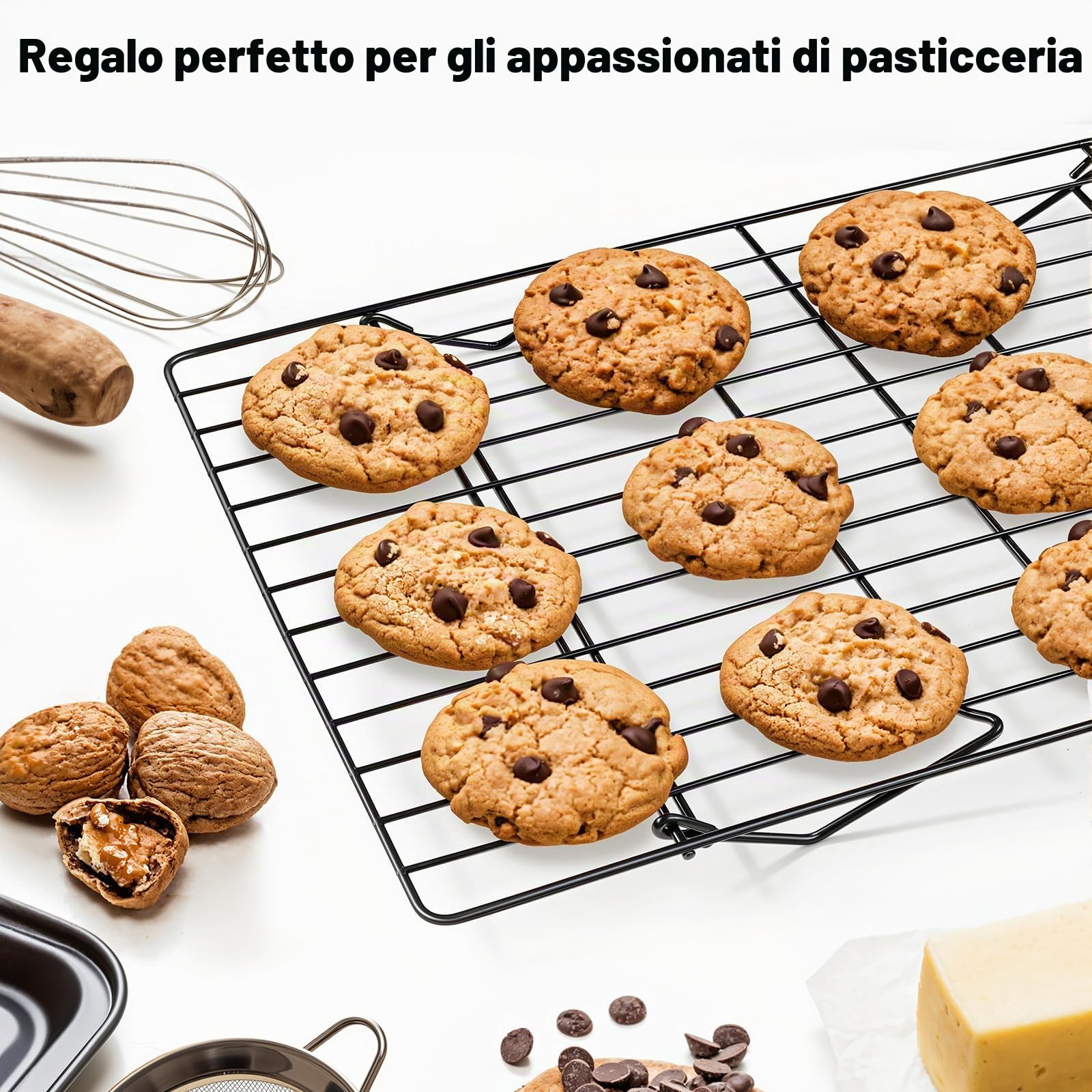 Griglia di raffreddamento a 4 ripiani, pieghevole e impilabile (40 x 25 cm), per biscotti, pane e torte, accessorio per la conservazione salvaspazio