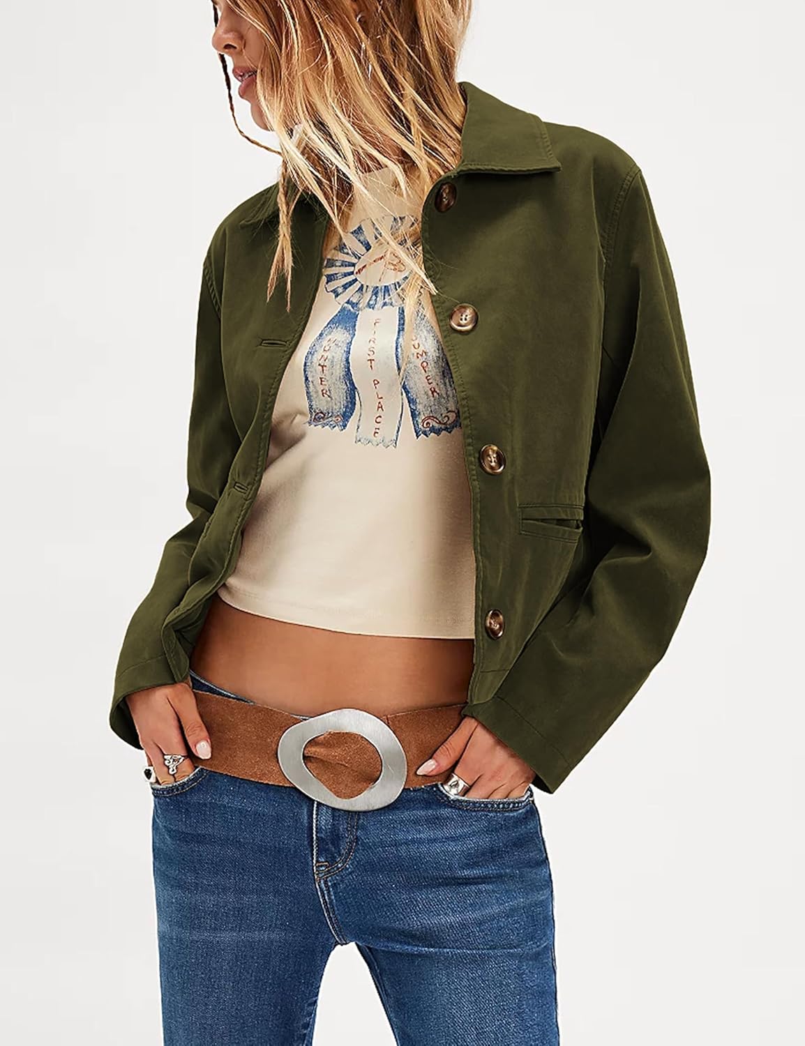 Women's Faux Suede Cropped Jacket with Lapel Soft Short Casual Blazer for Fall Winter Vintage Button Down Coat - Image 3