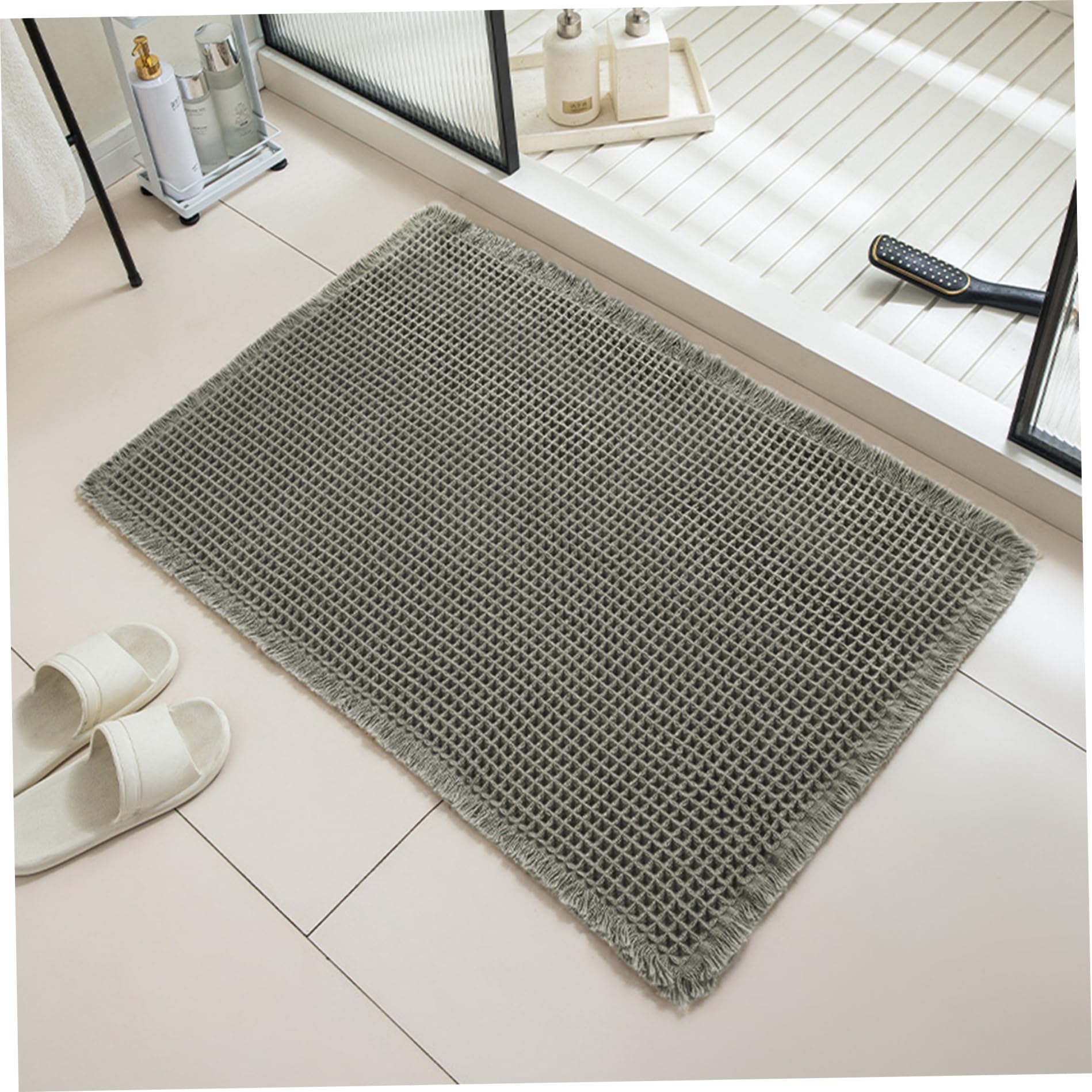 Tapis de bain 18x30 pouces antidérapant et absorbant en tissu gaufré lavable vert pour sol