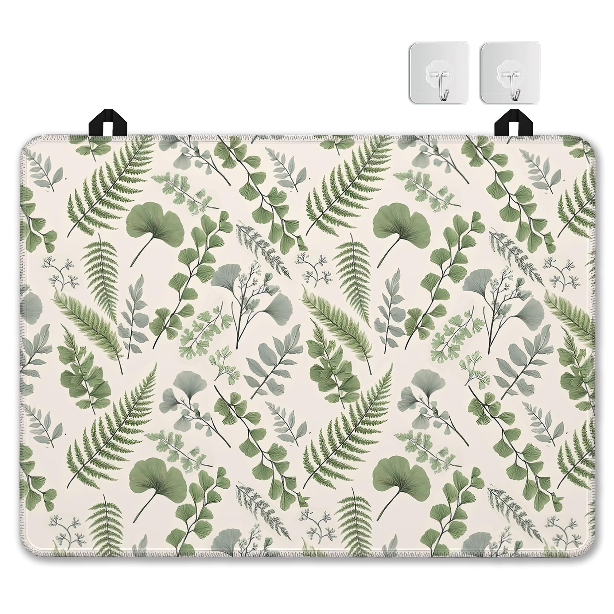 Green Herb Leaves Glass Top Stove Cover Protector,Spring Botanical Leaf Heat Resistant Stove Top Cover, Large Size Range Covers for Electric Stove Countertop Mat, 28 x 20 Inch