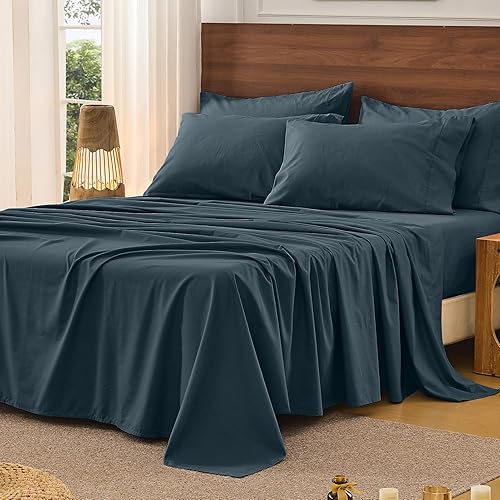 Bedlifes Juego de sábanas de 100 % lino puro francés, transpirable y refrescante, suave, duraderas y absorben la humedad, bolsillo profundo de 16