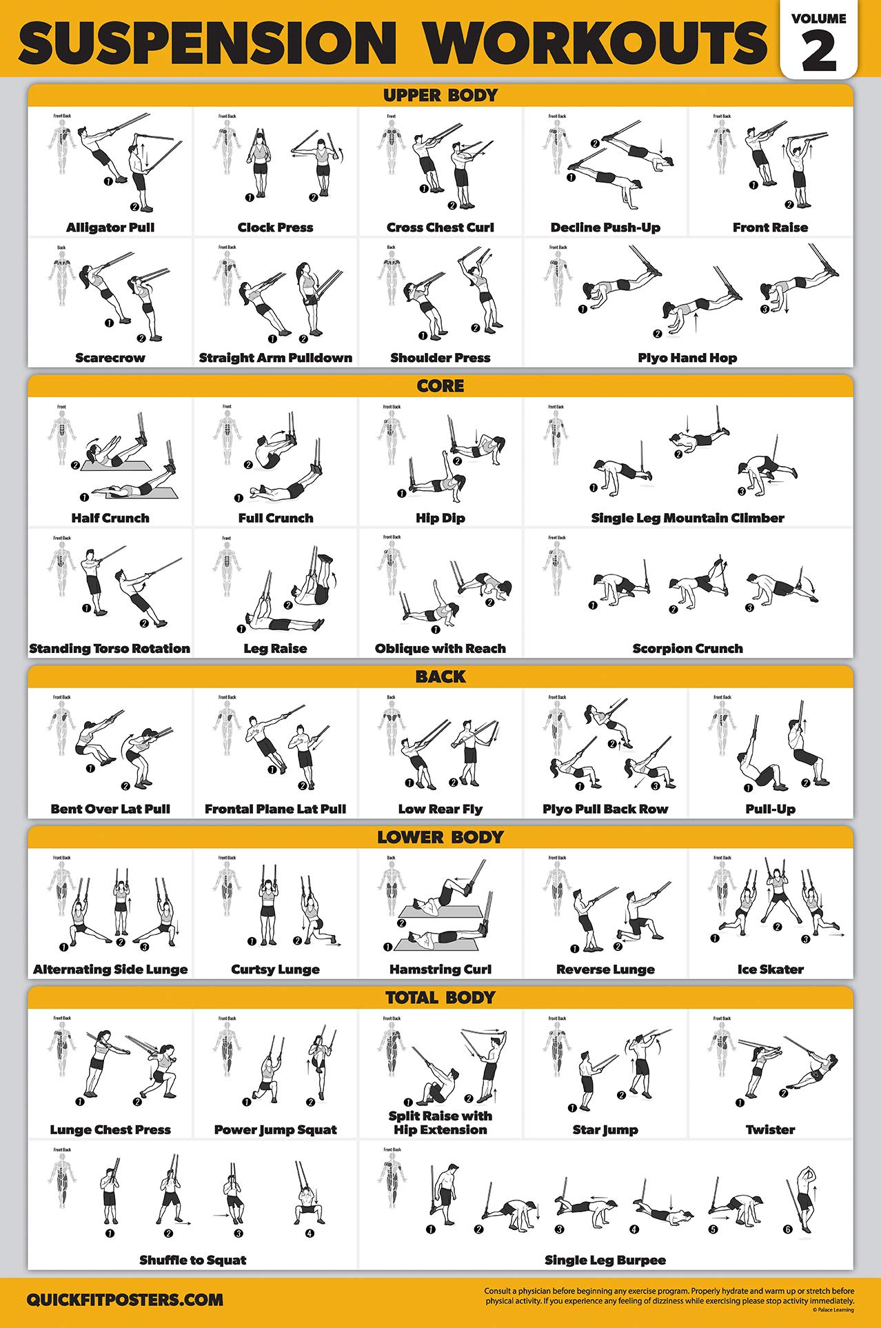 Suspension Workout Poster - Volume 2 - Laminated Exercise Chart - 18" x 24" - Vol. 2