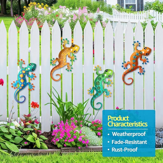 4 Piezas Decoración de Metal Gecko para Jardín miniatura 3