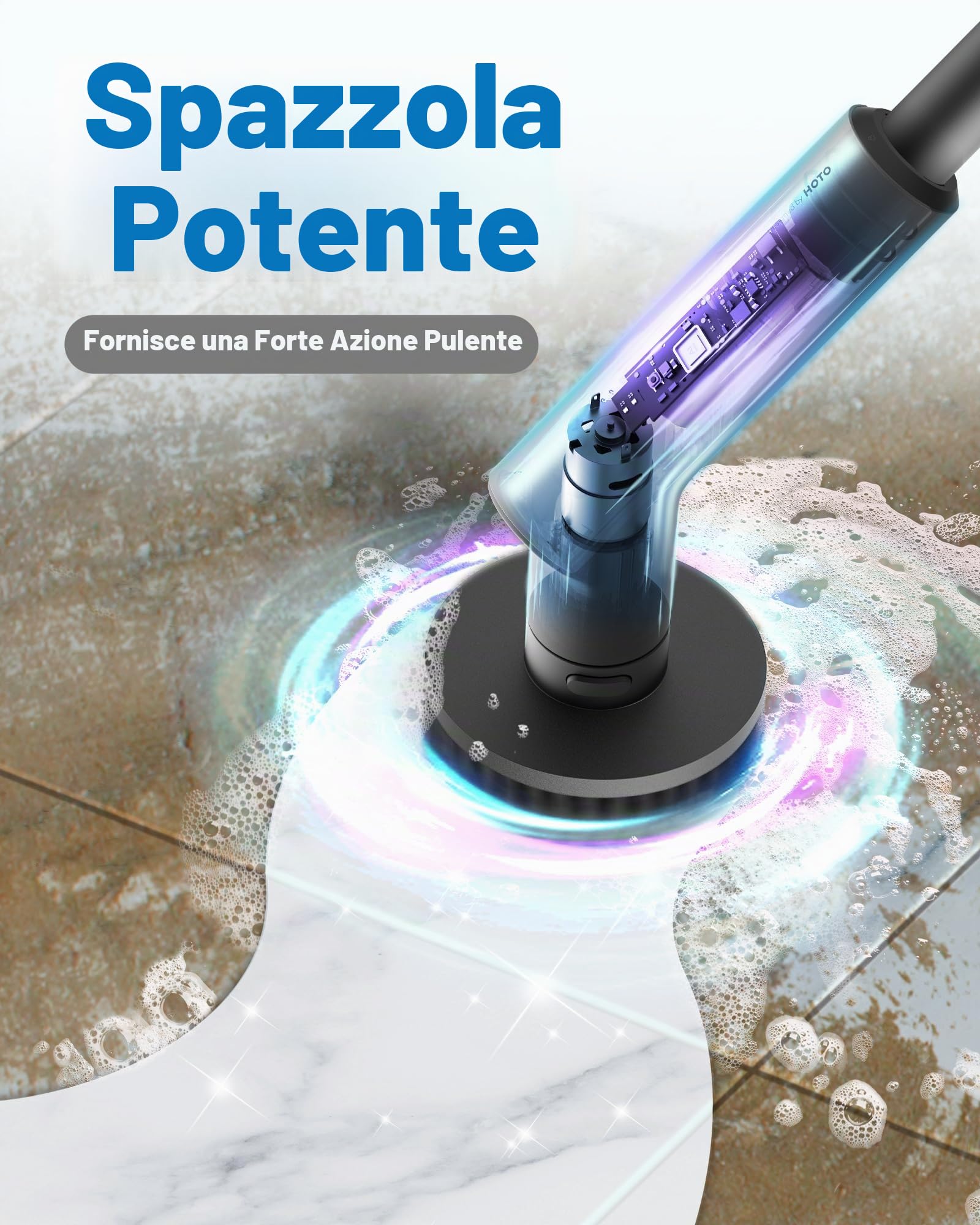 HOTO Spazzola Rotante Pulizia Casa, IPX7 Spazzola Elettrica Rotante per Pulizia con 6 Testine, Max 2.5 N·M, 2 Velocità, Ricaricabile Spazzole per Pulire, Bagno, Cucina, Doccia, Pavimenti, Piastrelle