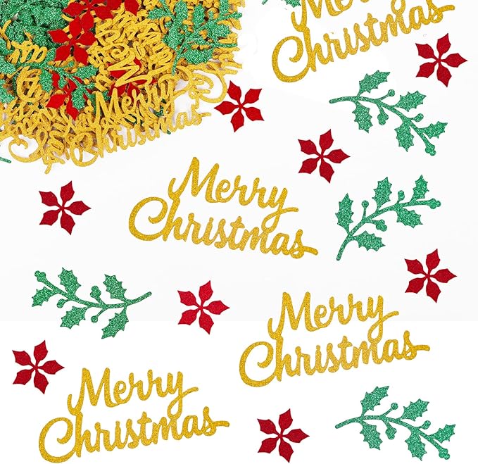 100 Pcs Merry Christmas Table Decoration Glitter Christmas Leaves