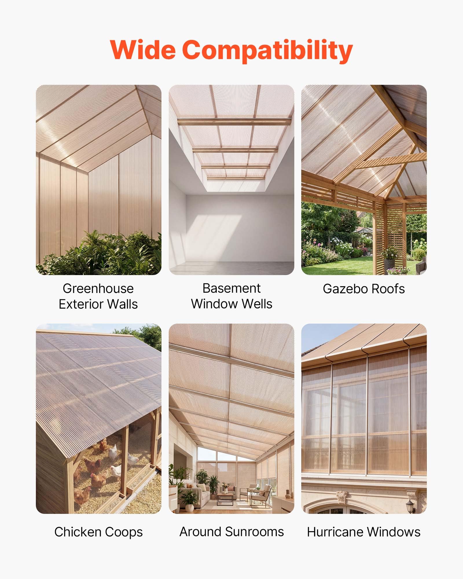 VEVOR Paneles de Techo de Policarbonato de Doble Pared 1520 x 610 x 6 mm, 12 Piezas, Láminas Alveolares con Aislamiento Térmico y Resistencia a Impactos, para Invernadero, Pérgola, Patio, Gallinero