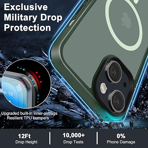 Miniatura 2 de Funda para iPhone 14 de 6.1 pulgadas, fuerte magnética para iPhone 14, verde militar, compatible con MagSafe, protección contra caídas de grado