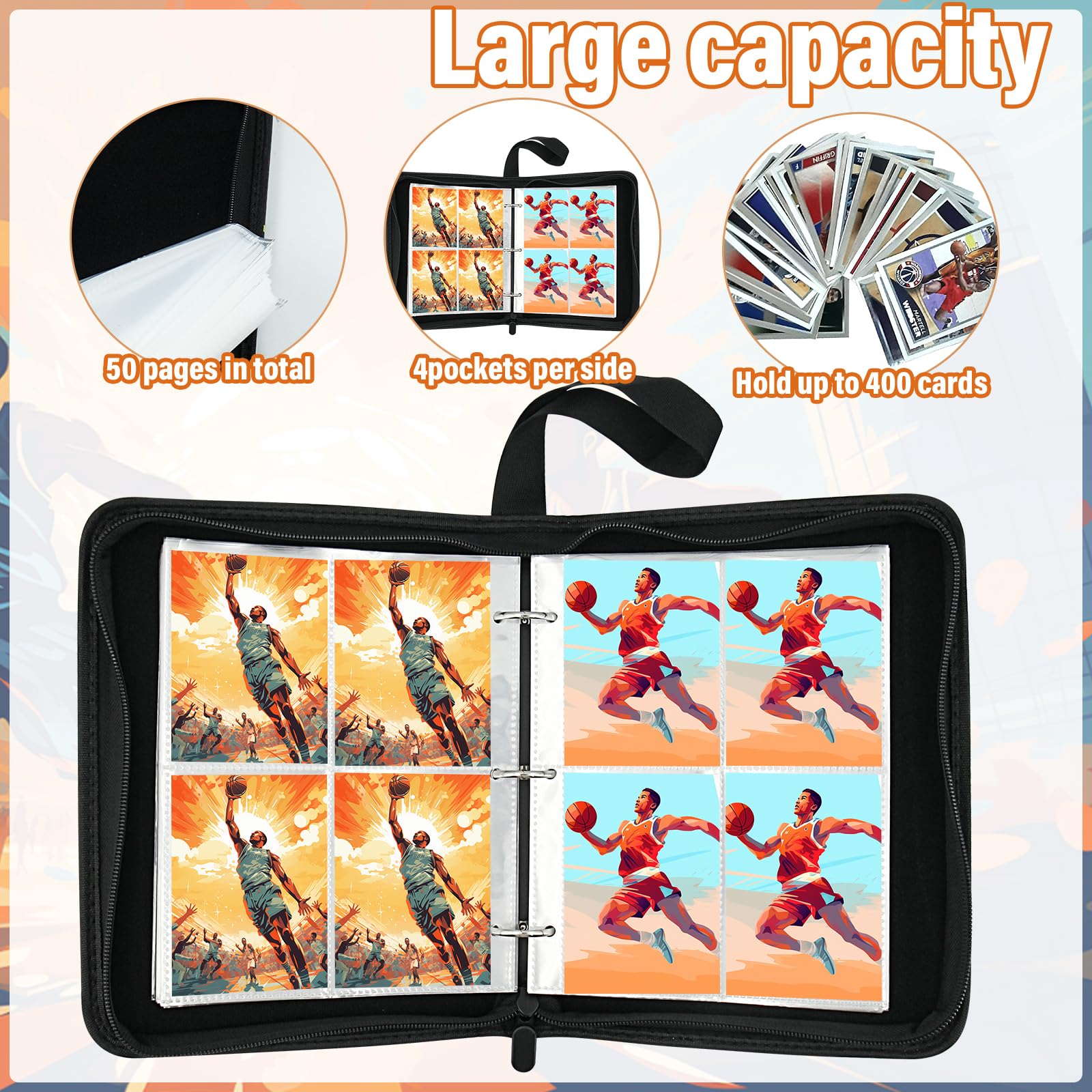 Amazon.com: Custom Sports Card Binder DIY Design Trading Card Binder  Collectible Game Card Albums with 50 Sleeves Protectors Storage for Baseball  Cards Storage Organizer Gift (Custom, M(400pockets)) : Toys & Games