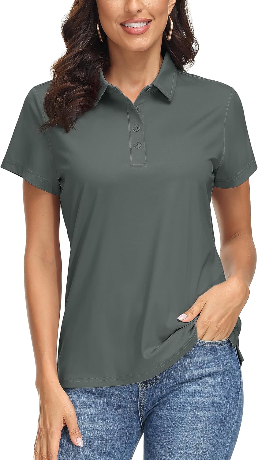 MAGCOMSEN Women's Polo Shirts UPF 50+ Sun Protection 4 Buttons Casual Work Quick Dry Short Sleeve Collared Golf Shirt