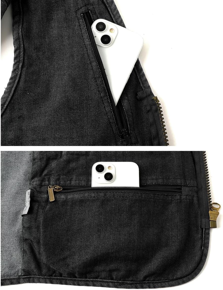 Men's Denim Vest Sleeveless Jeans Jacket Multi Pockets Heavy Duty Jean Vest