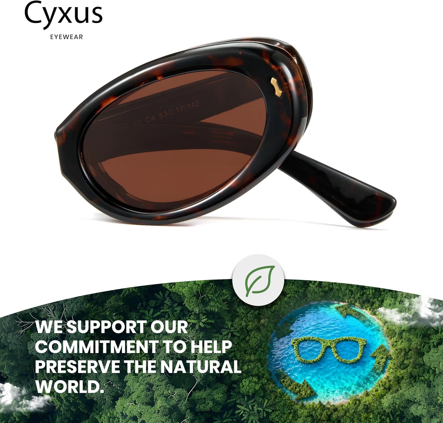 Cyxus Retro Oval Foldable Polarized Sunglasses Women 90s Cat Eye Vintage UV400 Travel Driving Beach P1182