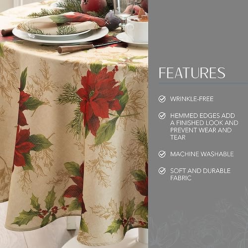 Miniatura 3 de Elrene Home Fashions - Mantel de tela resistente a las arrugas, diseño festivo, flor de pascua, multicolor, 60 x 84 pulgadas, ovalado