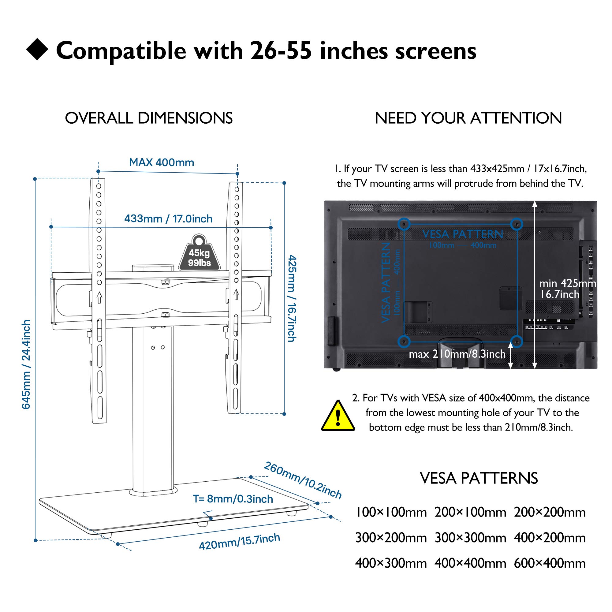 BONTEC Swivel Table Top TV Stand for 2655 inch LED OLED LCD Plasma