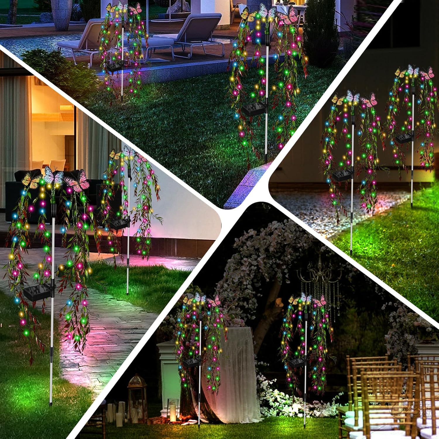 Solar Garden Lights Outdoor Decorative Waterproof, 69LED Swaying Tree Solar Lights for Outside, Butterfly Flower Lights Solar Power Yard Decor for Pathway Patio Lawn Grave Decorations