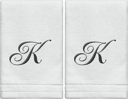 Toallas con monograma de dedo, regalo personalizado, 11 x 18 pulgadas - Juego de 2 - Toalla bordada negra - Extra absorbente 100% algodón - Acabado