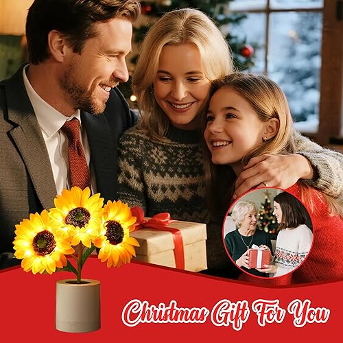 Miniatura 2 de WSYEAR Regalos de girasol para mujeres, lámpara de flores de girasol, luz nocturna para decoración de dormitorio, regalos de cumpleaños de Navidad