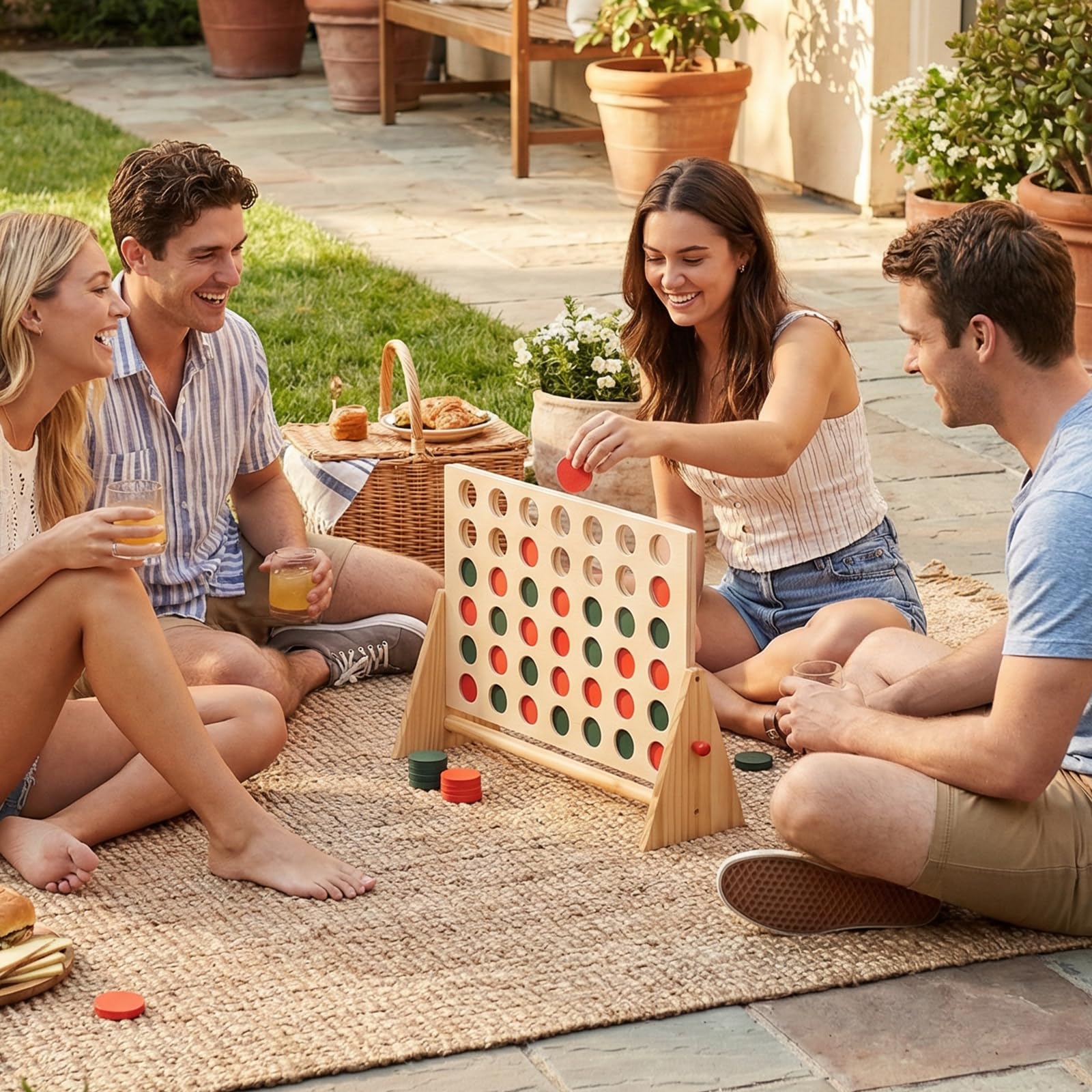 COSTWAY Jeux Puissance 4 Géant Enfant avec 42 Jetons, Jeu de Société en Bois de Pin, Jeu d'Adresse Intérieur Extérieur pour Enfants Adultes pour Jardin Salon Fête