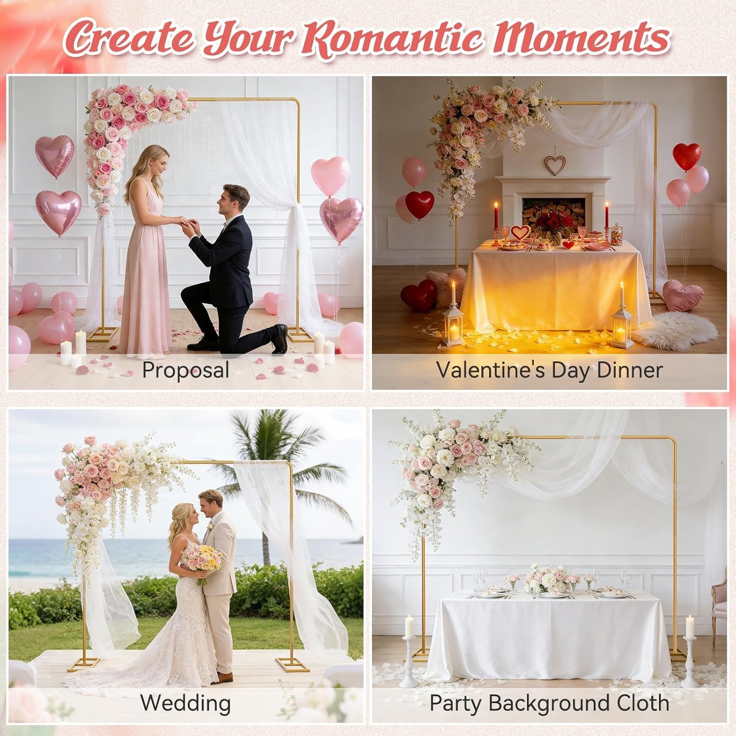 Wedding Arch Metal Frame, 8.2FT Backdrop Stand Heavy Duty, Adjustable Balloon Arch & Photo Booth Decor for Weddings, Baby Showers, Birthdays, Anniversaries