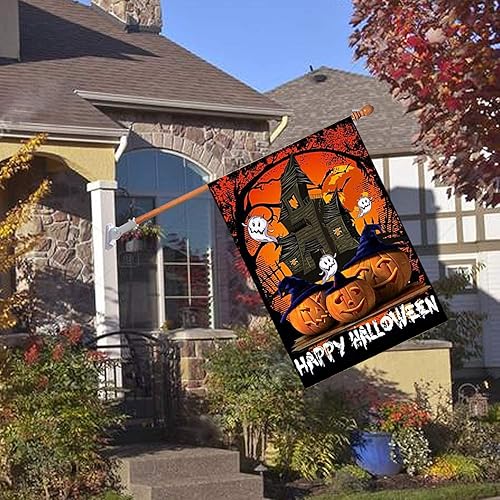Miniatura 6 de Bandera de jardín con texto en inglés "Happy Halloween" de 12.5 x 18 pulgadas, bandera decorativa de doble cara para decoración de Halloween