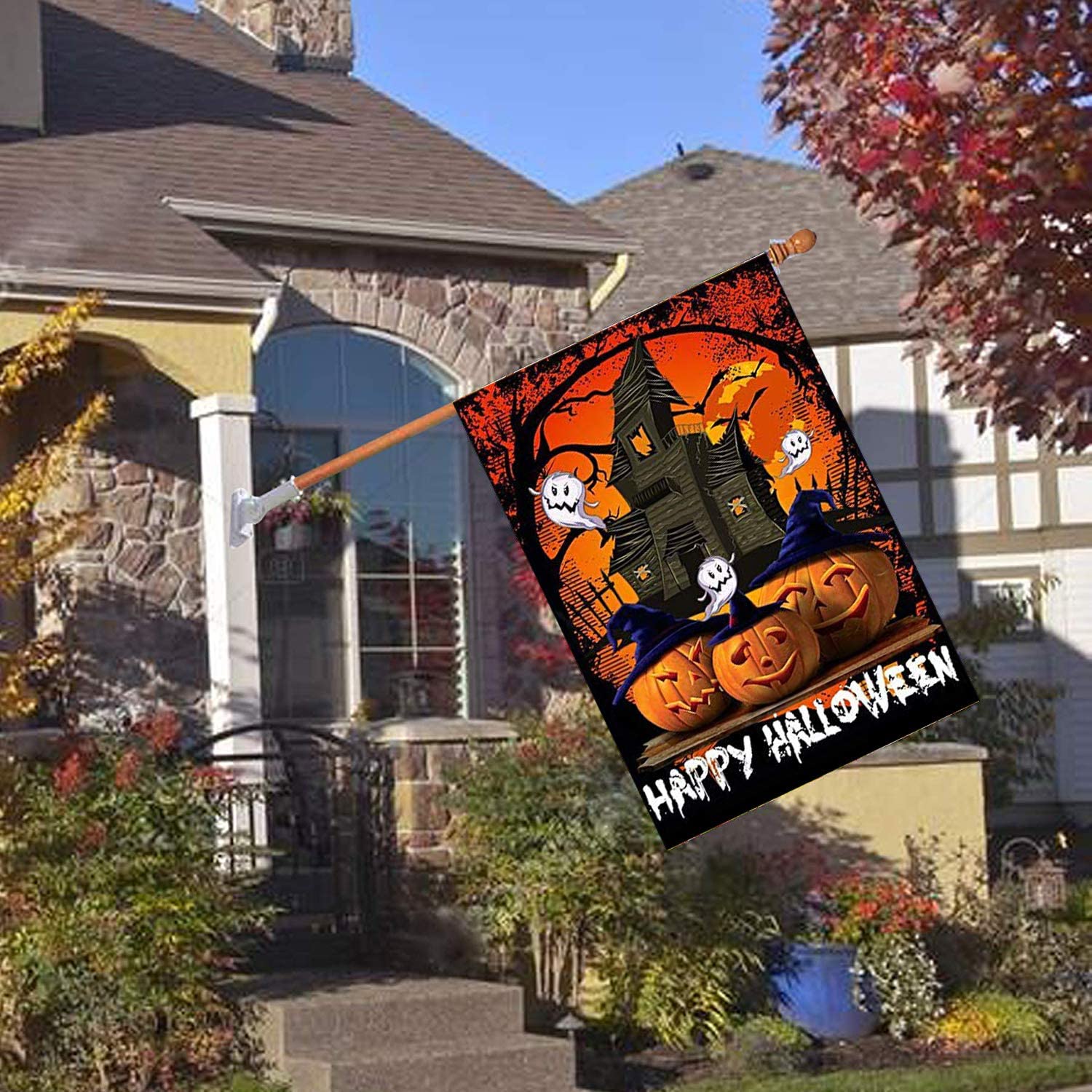 LHSION Halloween Gartenflagge - 71,1 X 101,6 Cm, Doppelseitig Mit Kürbis Und Geistern