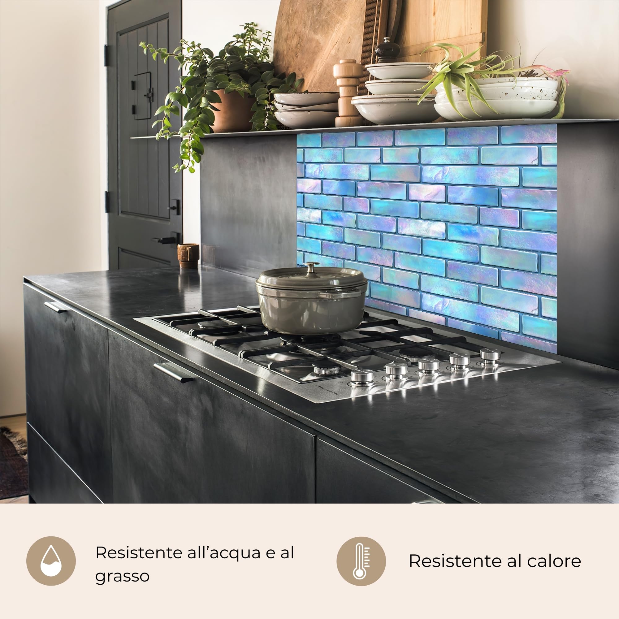 KitchenYeah© Paraschizzi Cucina Adesivo 80x100 cm Pannello Parete Paraspruzzi Rivestimento Blu - Lucido