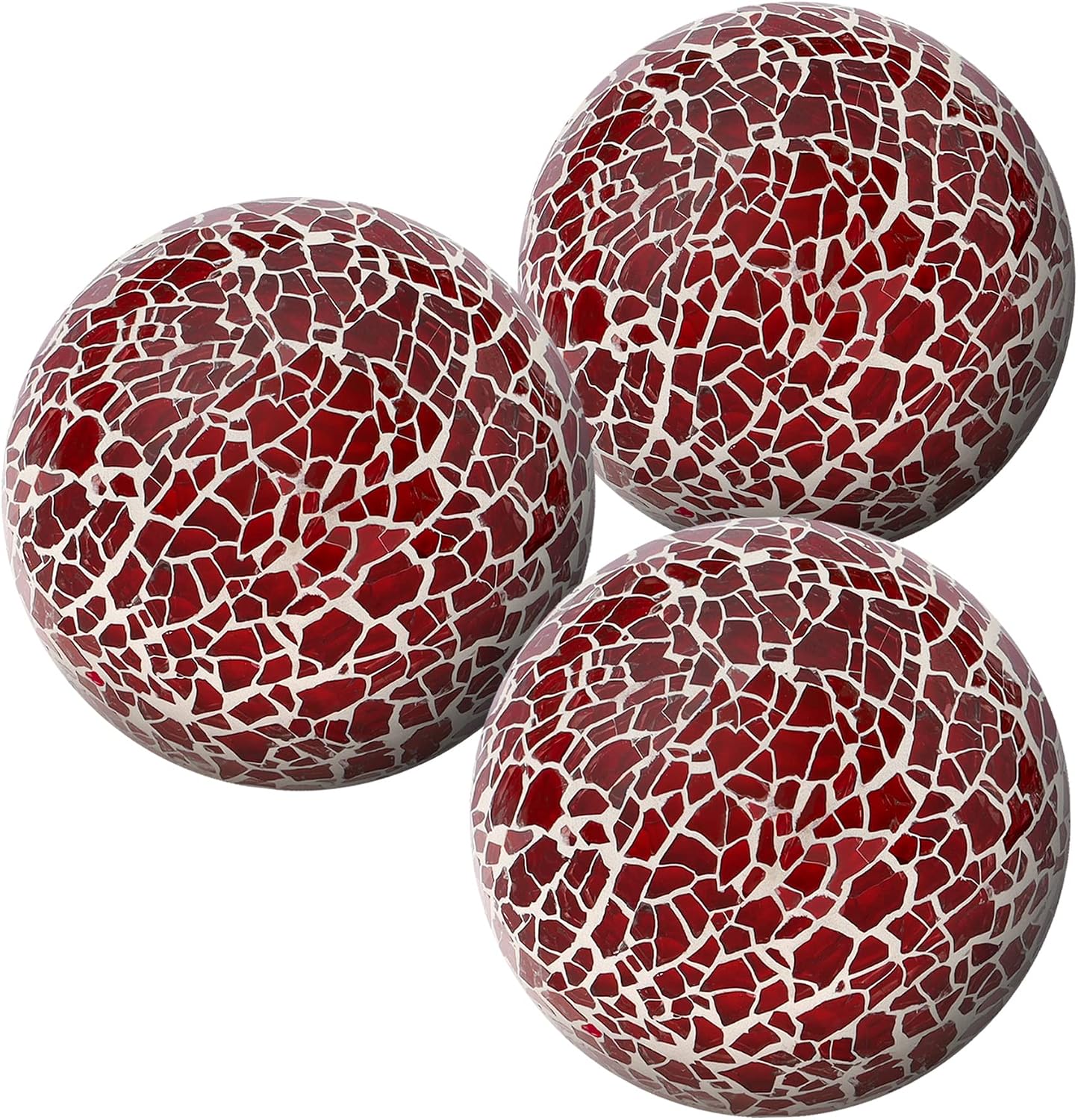Kepfire 3Pcs Red Decorative Balls for Bowl,8cm Mosaic Glass Balls for Bowls Vase Fillers Crack Orbs Balls for Christmas Decoration Thanksgiving Home Table Decor