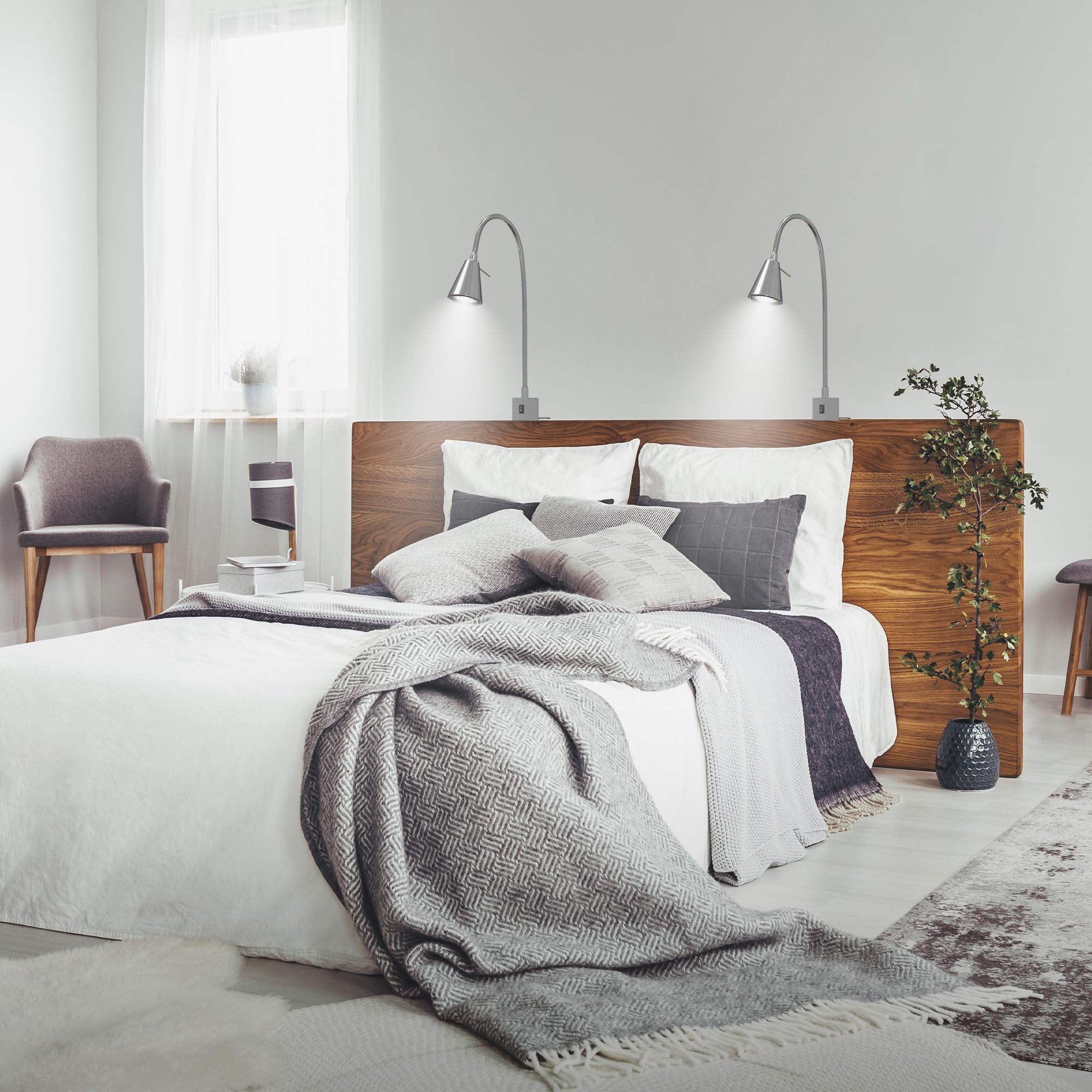 BRILONER - Set di 2 lampade da lettura LED con interruttore, orientabili, diverse posizioni di montaggio, applique da interno, lampada da parete, da letto, da comodino, 40,3 cm, nichel opaco