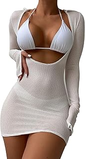 Sexy Long Sleeve Mesh Swimsuit 3 Pieces Cover Up Bikini Set - Buy now