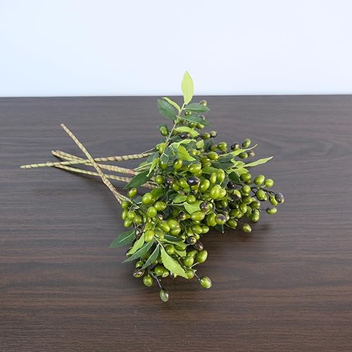 Miniatura 4 de 5 piezas de flores artificiales, tallos de bayas falsas, ramas en aerosol para jarrón, hogar, oficina, decoración de fiesta (verde)