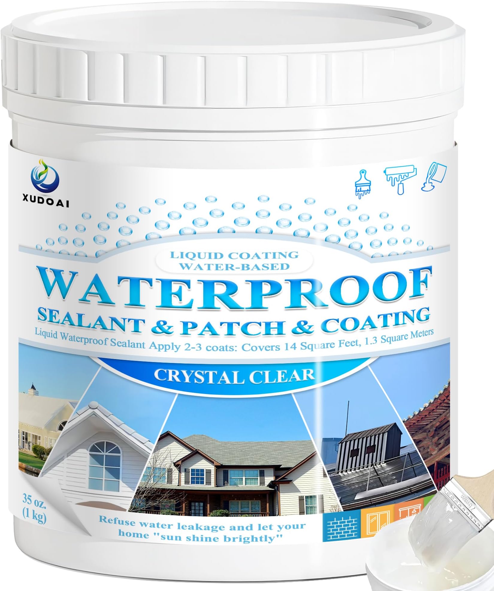 Liquid Waterproof Sealant Crystal Clear 35oz, XUDOAI Indoor Outdoor Water-Based Transparent Waterproof Coating Roof Bathroom Walls Leakage Sealing