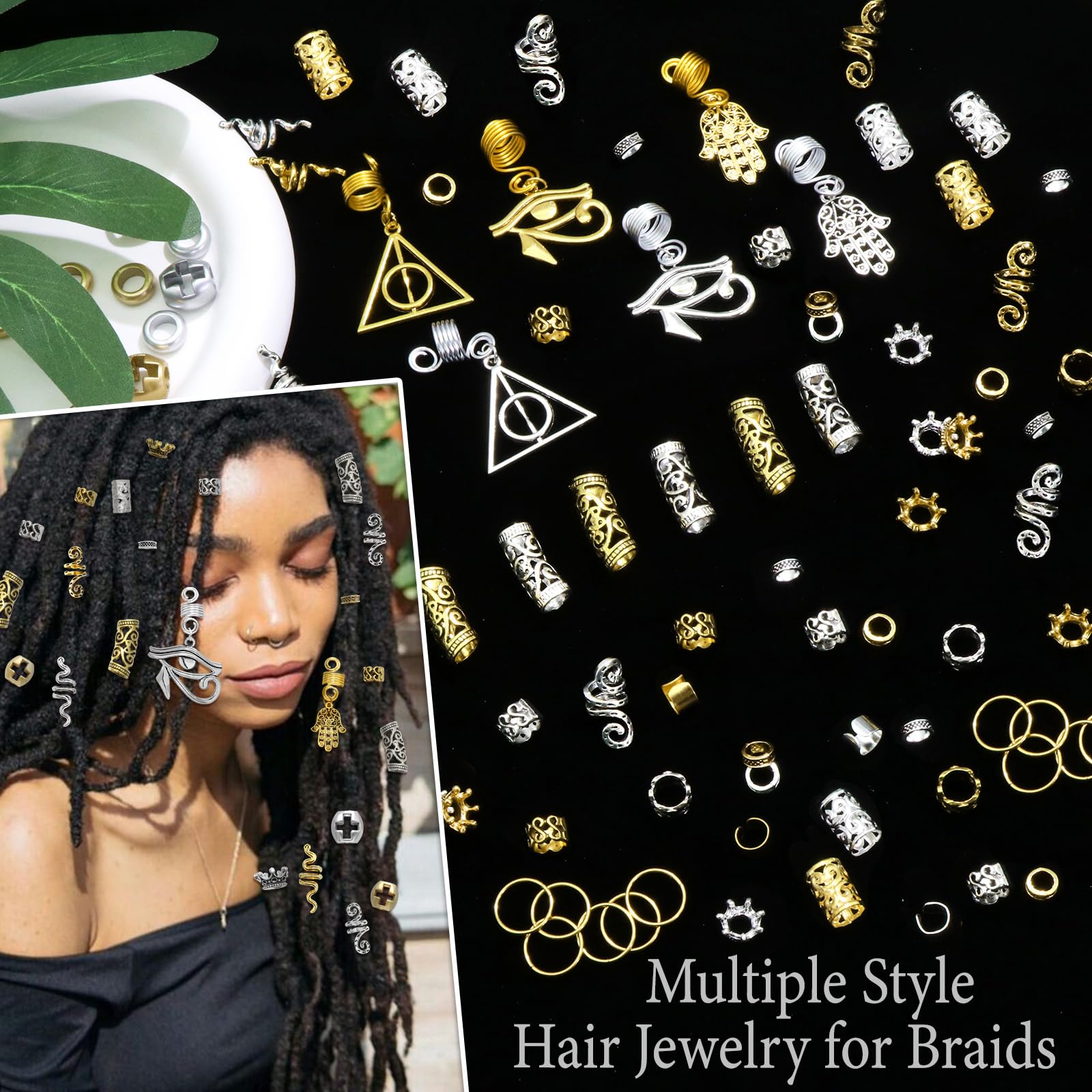 Viking Hair Jewelry Kit Metal Beads Clips Braiding Accessories Unisex DIY Vintage Viking Spiral Braids Dreadlock Beard Beads Hair  main image 2