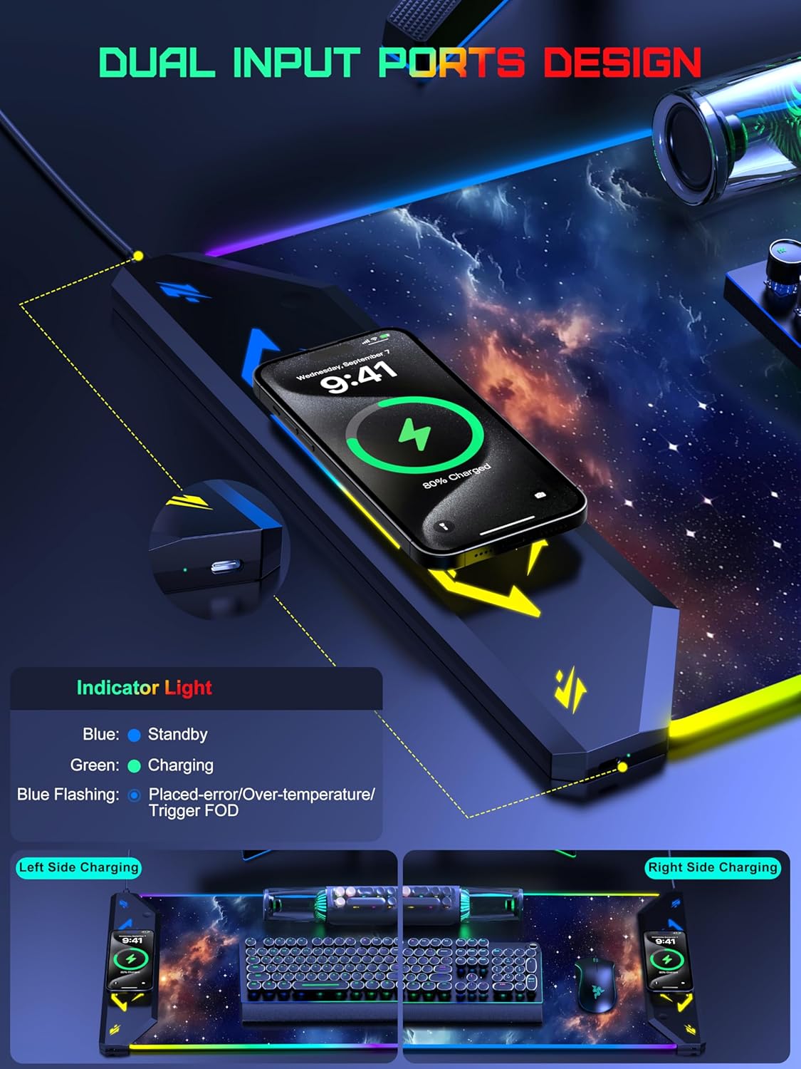 TopMade Wireless Charging Mouse Pad, RGB Gaming Mousepad, 35.4" x 15.8" Extra Large Waterproof Keyboard Desk Pad, Computer Desk Mat, Blue Nebula (Includes 20W PD Power Adapter & 6.56ft Woven Cable) 4 81CL6F1FknL. AC SL1500