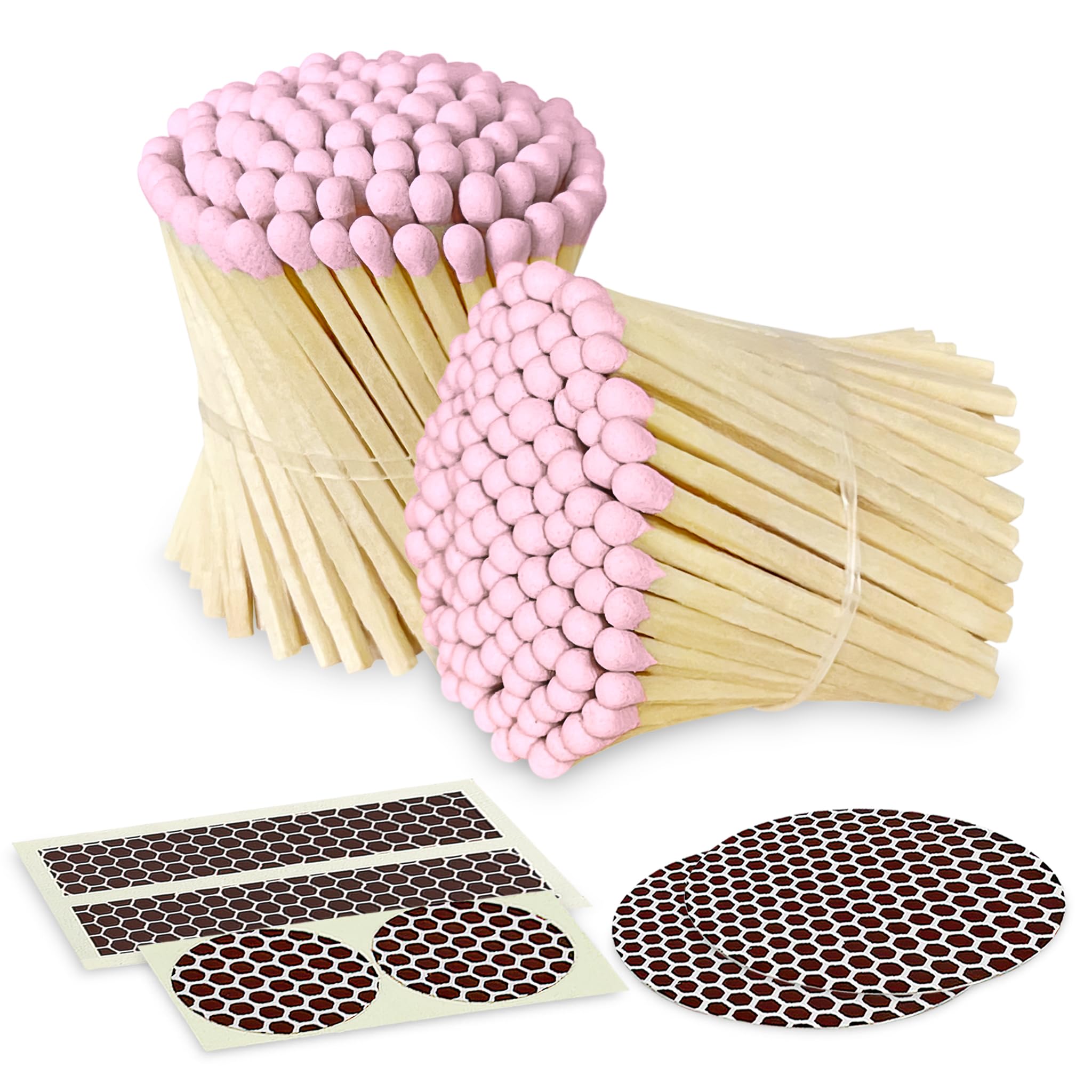 2" Light Pink Tip Safety Matches | Set of 200+ Bulk Artisan Matchsticks with Striker Stickers by Thankful Greetings | Decorative & Unique Candle Lighting, Home Decor, Wedding Giveaways, & Events