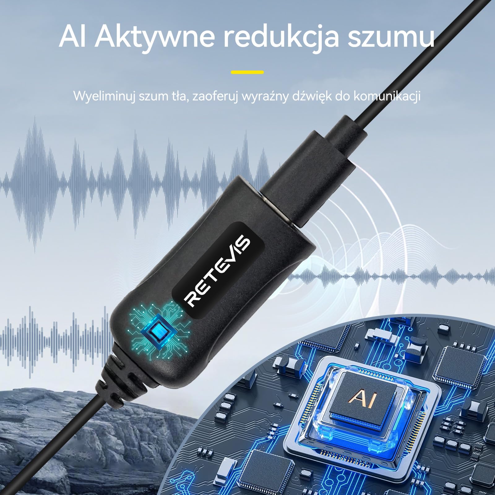 Retevis AI Aktywna redukcja hałasu Walkie Talkie Słuchawka, Radiowy Zestaw Słuchawkowy, Zestaw Słuchawkowy z Ukrytą Rurką Akustyczną Kompatybilny z Radiem Retevis RT24 RT27 RT618
