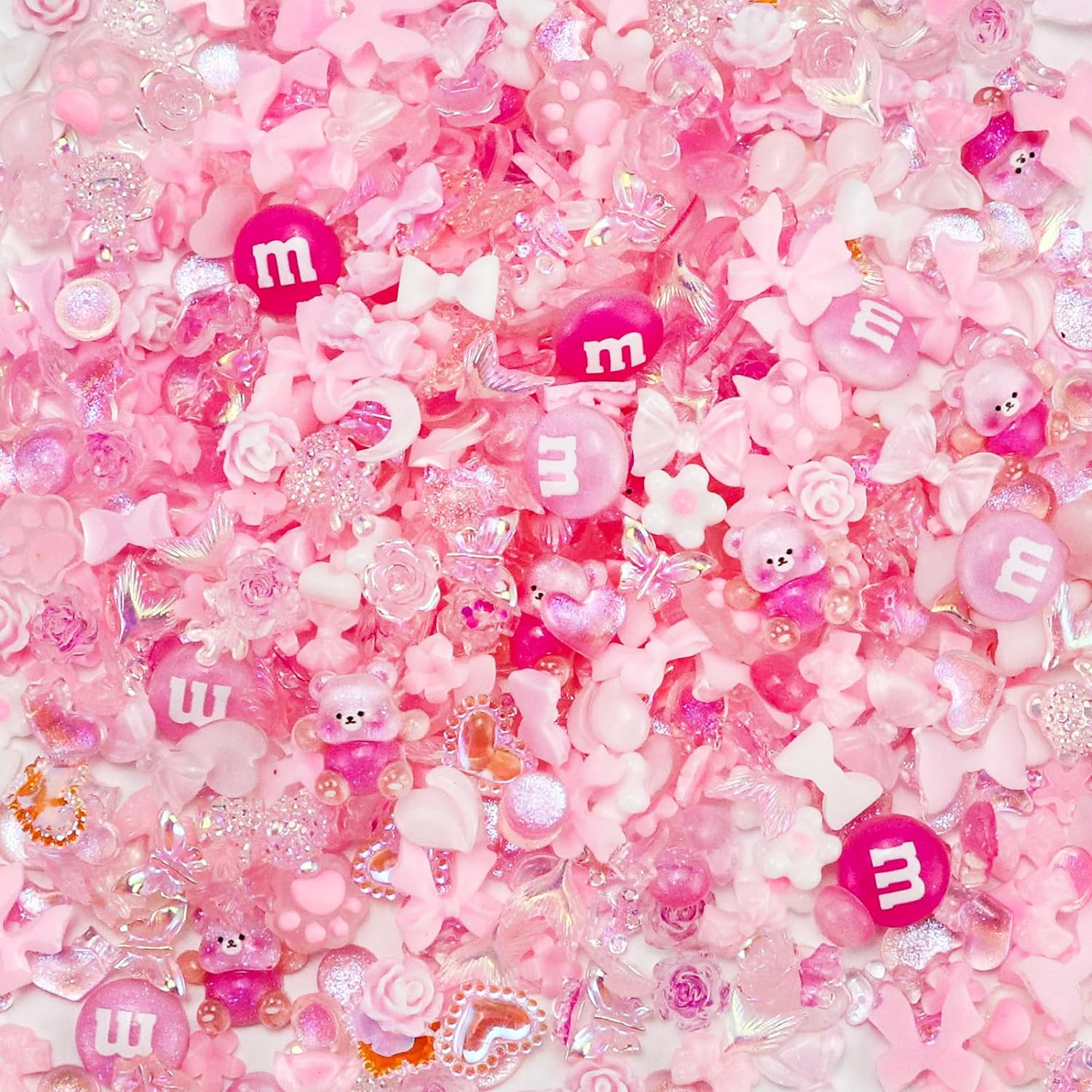 320PCS Pink Assorted Mix 3D Nail Charms, Cute Resin Charms for Acrylic Nail Decoration DIY Crafts, Flatback Kawaii Y2K Heart Star Bow Flower Embellishments