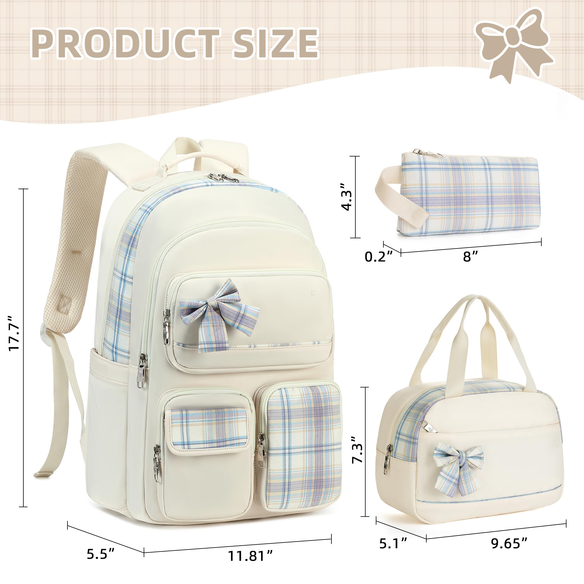 Mädchen-Rucksack, 3-teilig, mit Lunchbox, Federmäppchen, 39,6 cm (15,6 Zoll), Laptoptasche, Kindergarten und Schule, Büchertasche
