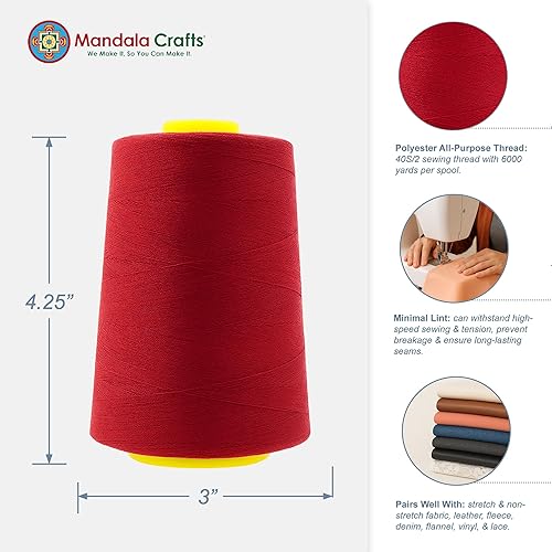 Vista 193 de Mandala Crafts - Hilo de coser multiusos de poliéster para máquina de coser de sarga, sobrehilado, acolchado Beige