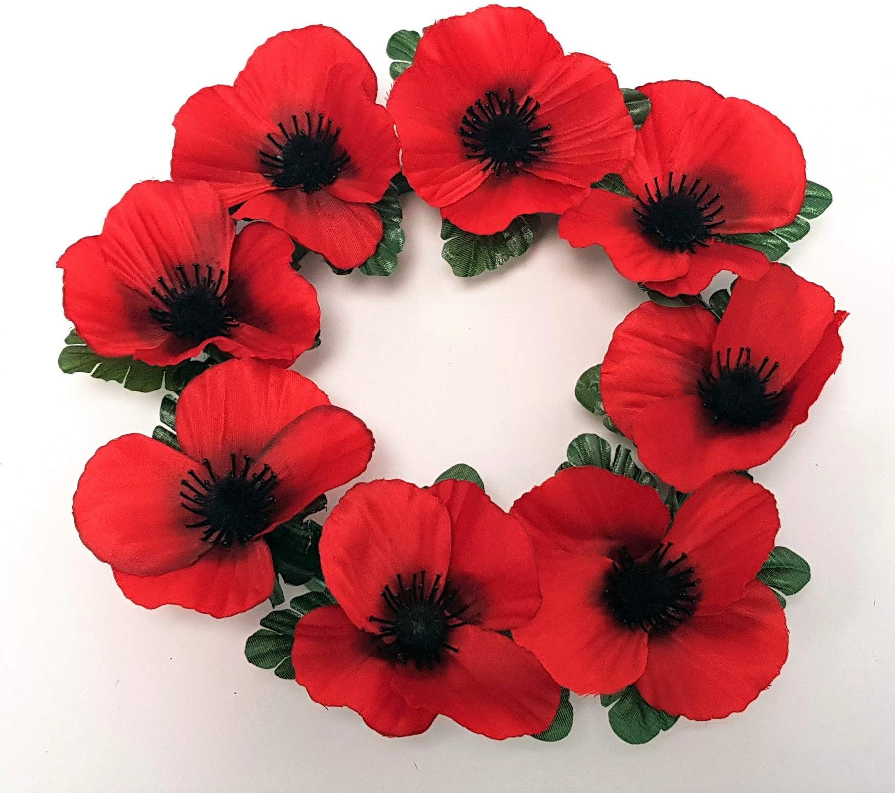 Artificial Red Poppy Wreath - 25cm Diameter with 8 Flowers - Remembrance Day