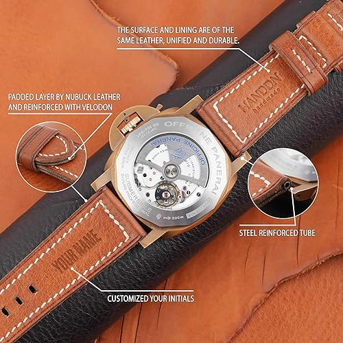 Miniatura 6 de Bands Compatible with Panerai Watches for Men Women Vachetta Veg Leather Band Compatible with Panerai Submersible Luminor Due Radiomir model (Golden)