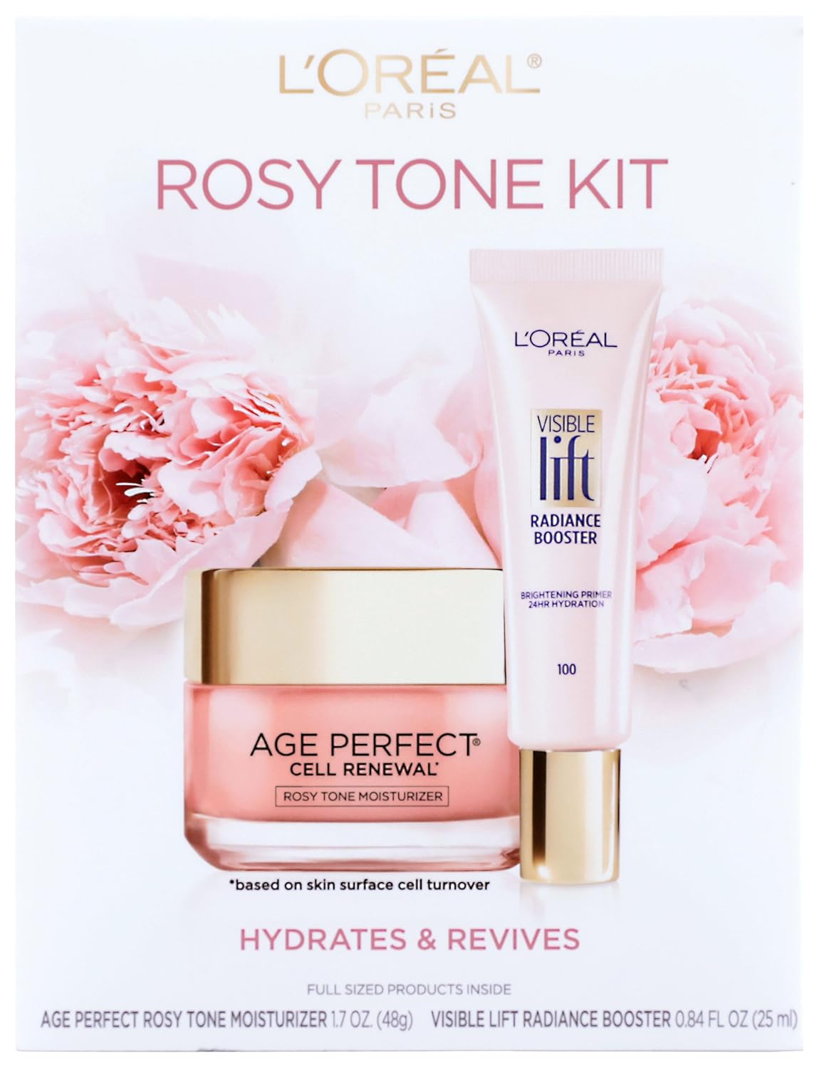 L'Oreal Paris Skin Care Giftable Kit with Rosy Tone Face Moisturizer and Visible Lift Radiance Booster, 1 Kit