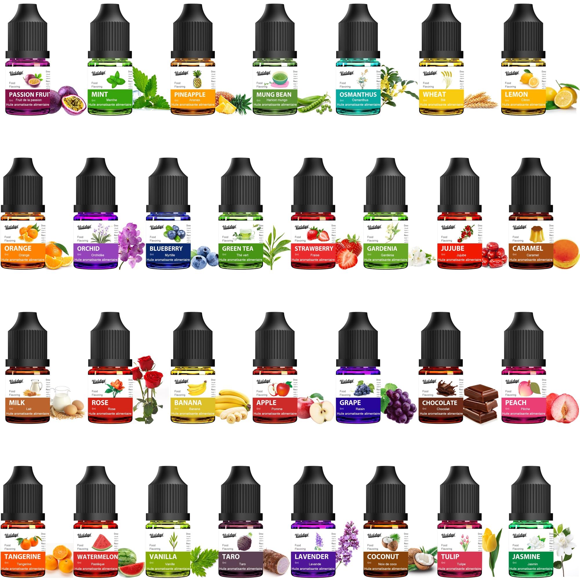 Food Flavoring Oil, Lip Gloss Flavor Oil - 30 Pack Concentrated Food Flavor Oil Extracts for Baking, Cooking, Candy, Beverages - Water & Oil Soluble Flavoring Oil for Lip Balm and Soap Making