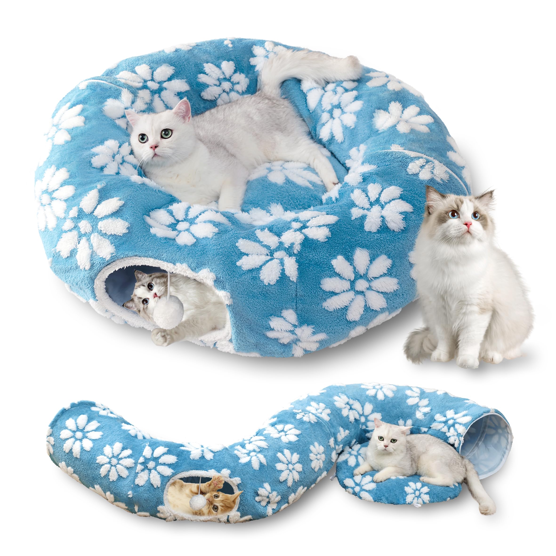 Cute Round Cat Tunnel for Indoor Cats, Blue