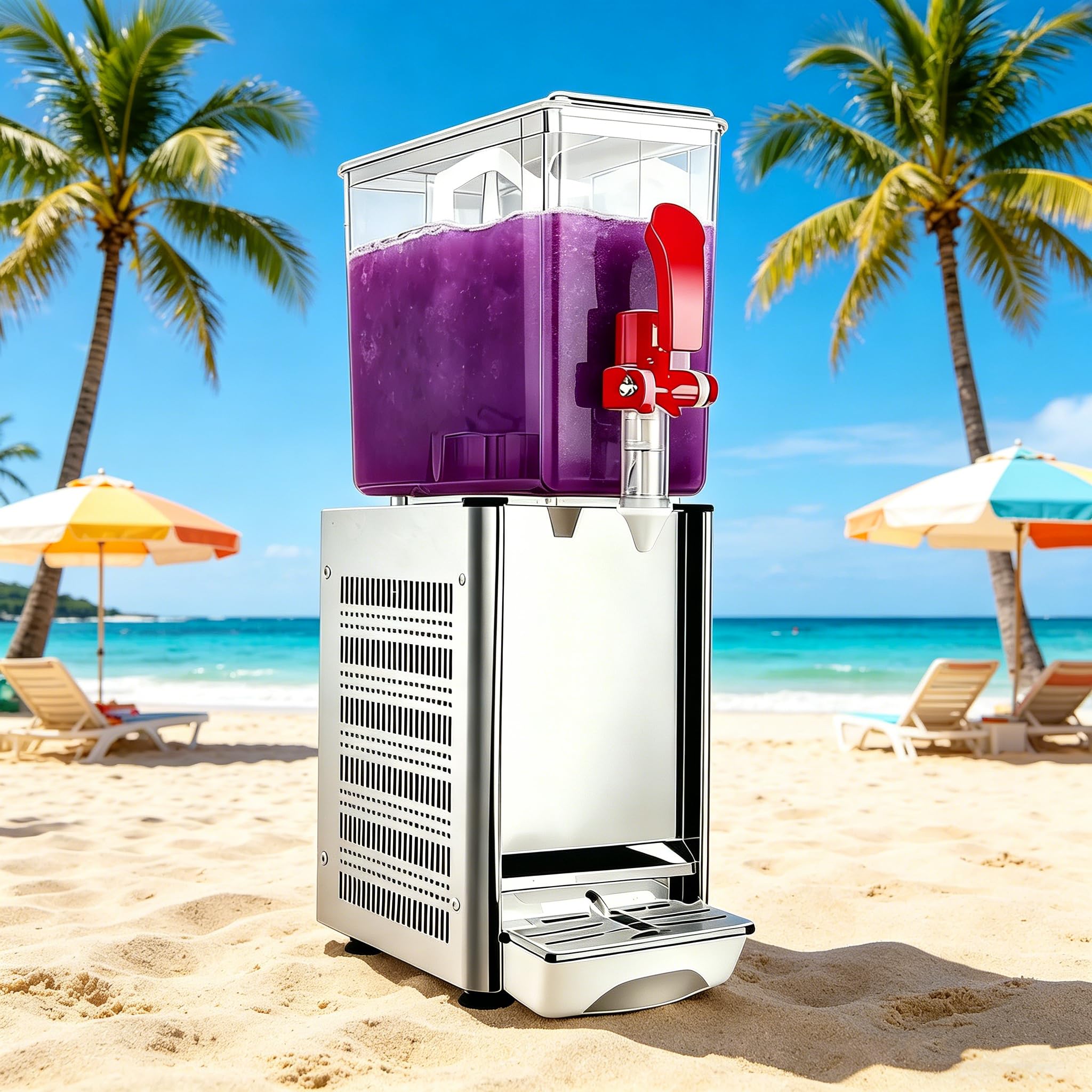 Dispensador de jugo refrigerado de acero inoxidable con termostato para eventos