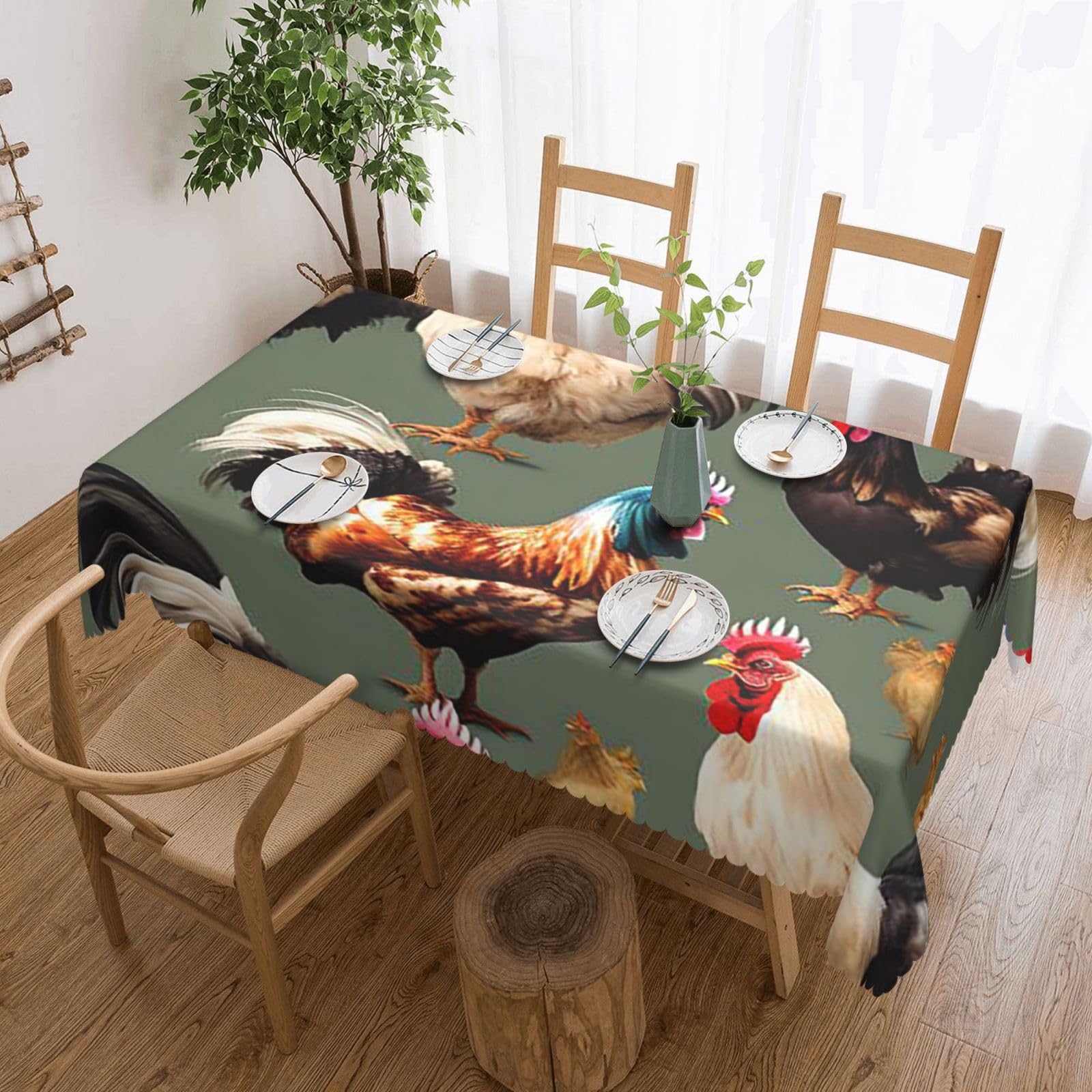 FodPand Chicken and Rooster Print Tablecloths for Rectangle Tables 54 x 72 Inch - Reusable Washable Dining Table Clothes - Stain and Wrinkle Resistant Decorative Fabric Table Cover for Wedding Party