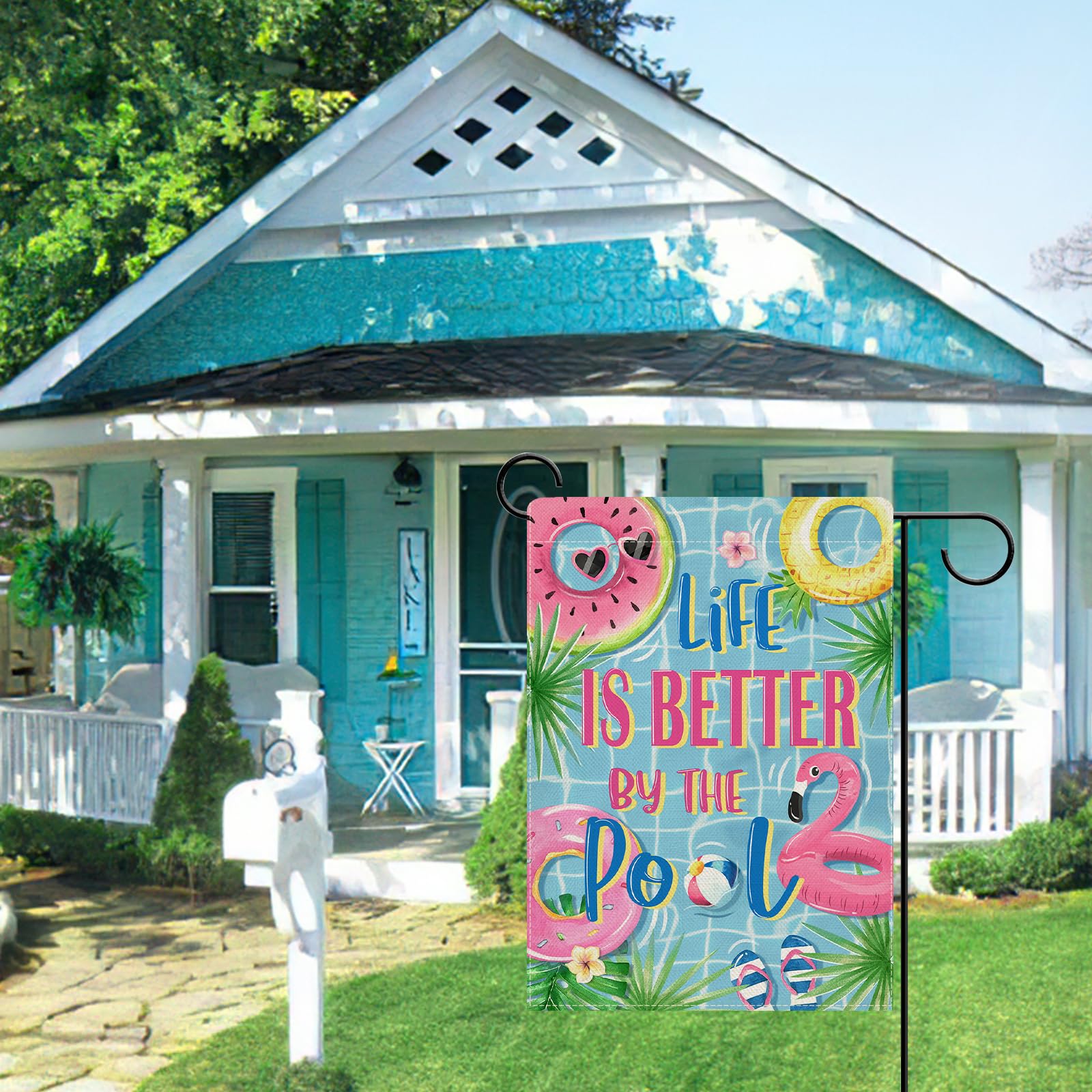 Covido Gartenflagge „Life Is Better At The Pool“ – Doppelseitig, Jute-Look, 30,5 X 45,7 Cm, Wetterfest