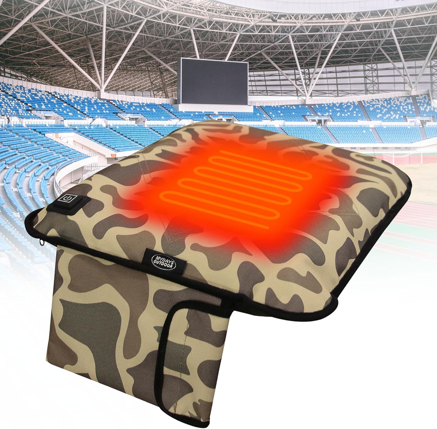 Portable Heated Seat Cushion,Heated Stadium Seats for Bleachers (No Power Bank) Waterproof Heated Seat Pad Great for Outdoor Sports,Camping,Fishing(Camo Green)