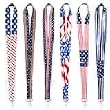 GTOTd American Flag USA Teacher Neck Lanyard（6 Pack） for Key String Wallet. Patriotic 4th of July Accessories Decor Gifts Merch Party Supplies ID Card Badge Holders Keychain for Teens Student Office