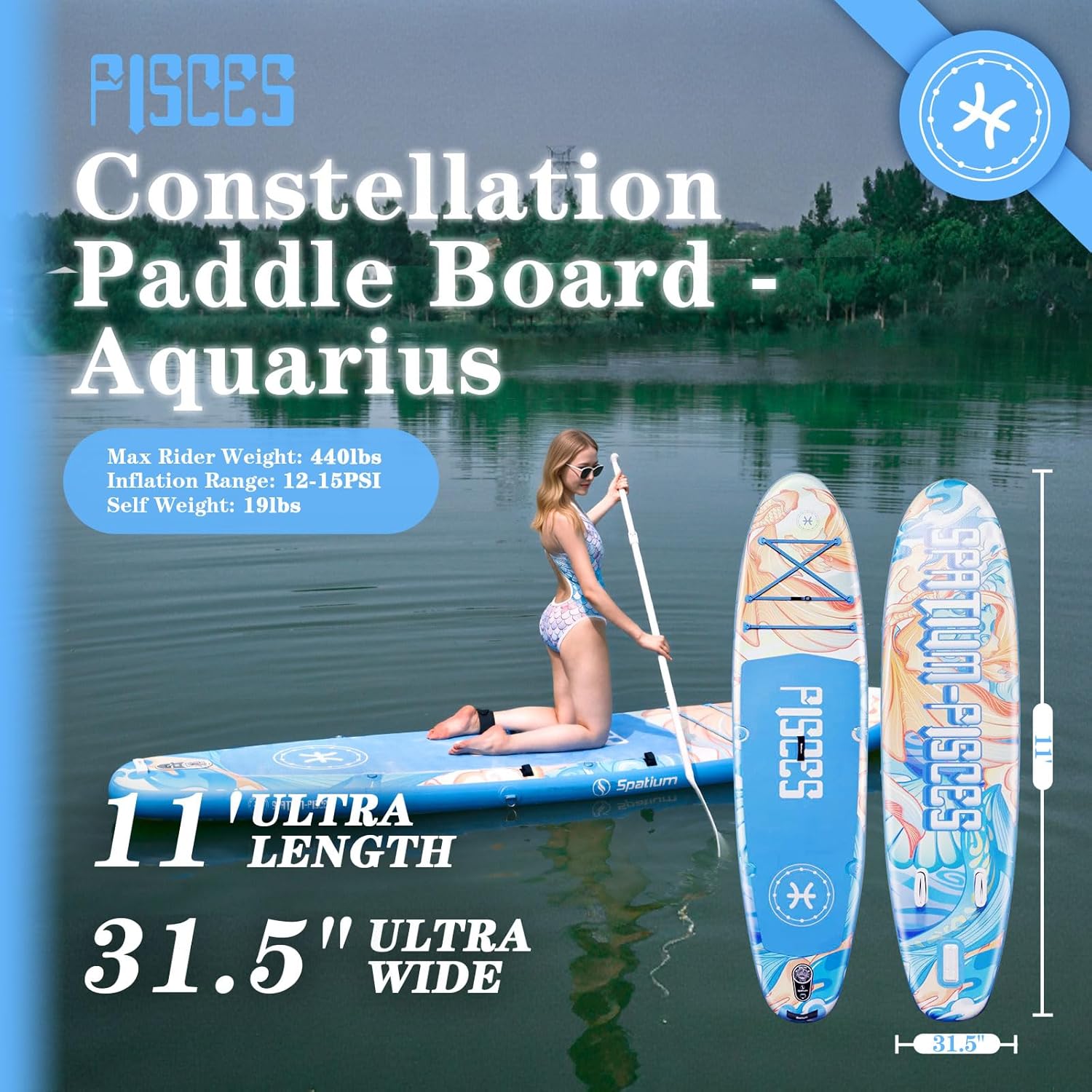 Spatium 11'5"x32" Magnetic Cup Holder Touring Paddle Board Stand Up Paddle Board for Adults,440lb Capacity SUP Board with Camera Mount for Youth & Adults of All Skill Levels