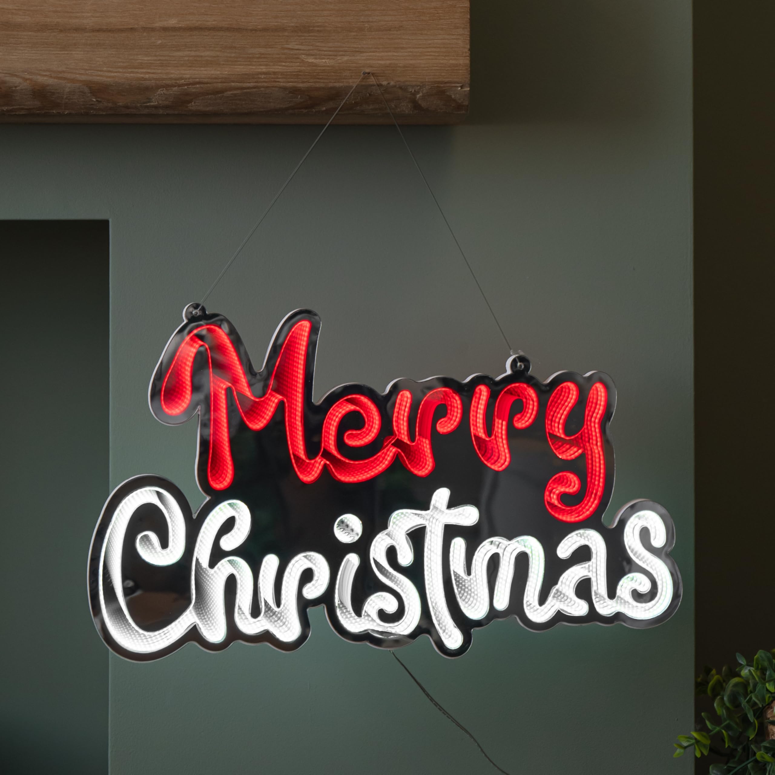 Samuel ALEXANDER 40cm Light up Hanging Merry Christmas Infinity Mirror Decoration with LEDs