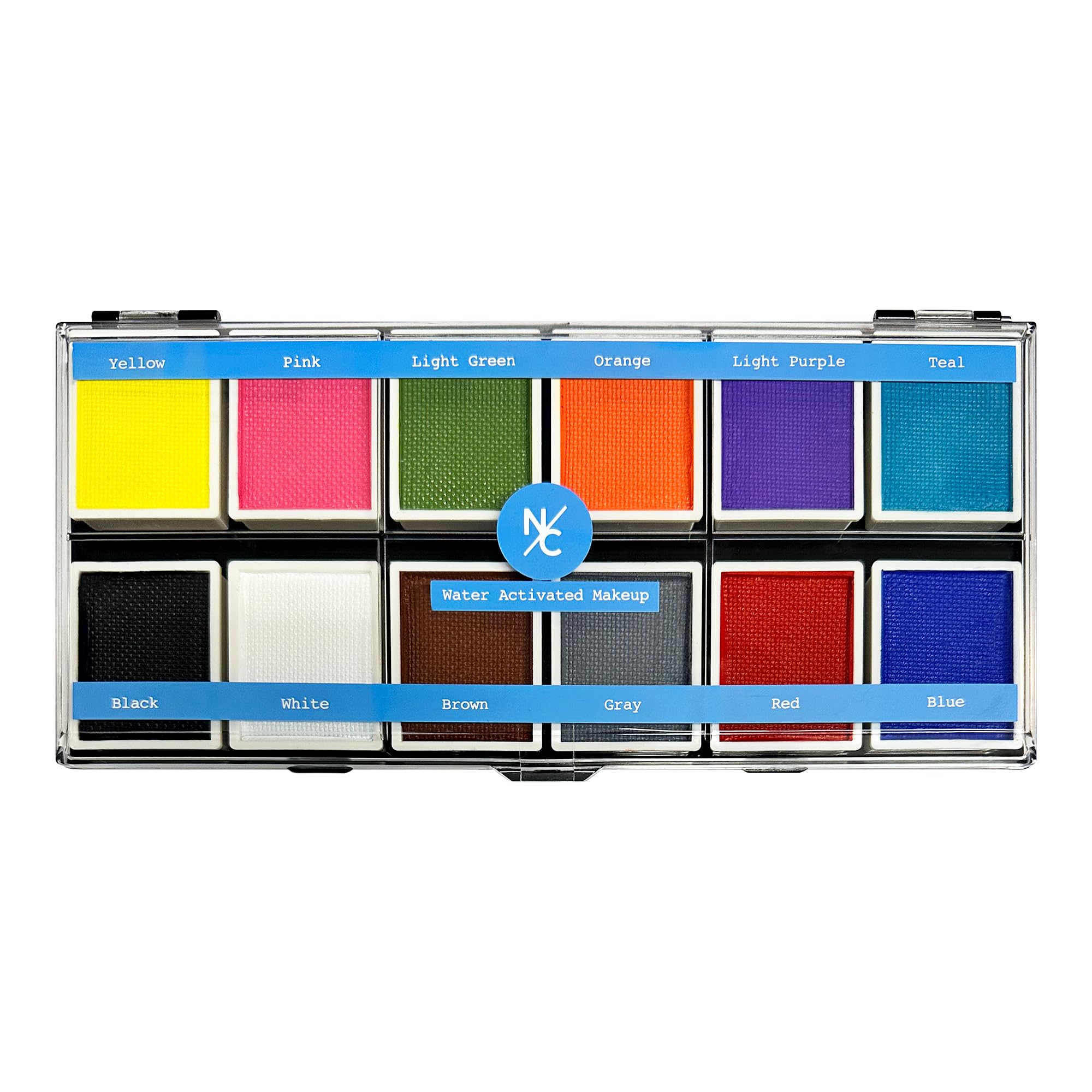 Narrative Cosmetics Primary Colors 12-Pan Palette, Vibrant Water-Activated Makeup for Face & Body Painting